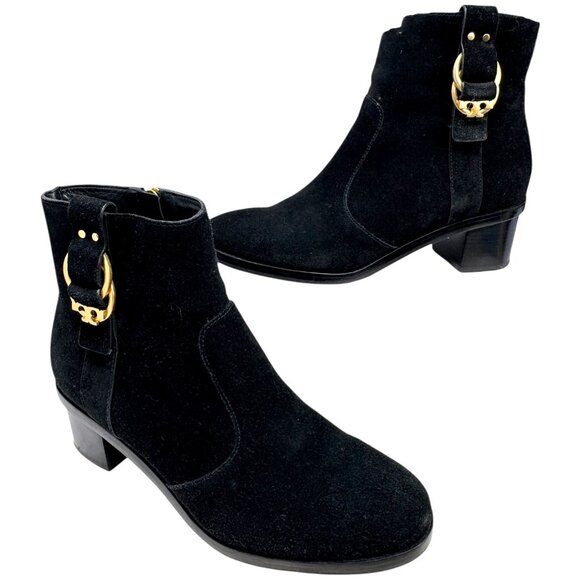 Tory Burch Marsden Black Suede Heeled Ankle Boots - Picture 6 of 12